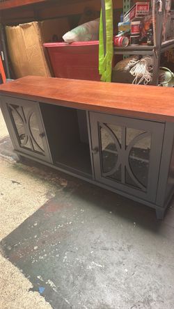 Wood Top Media Console with Glass Doors