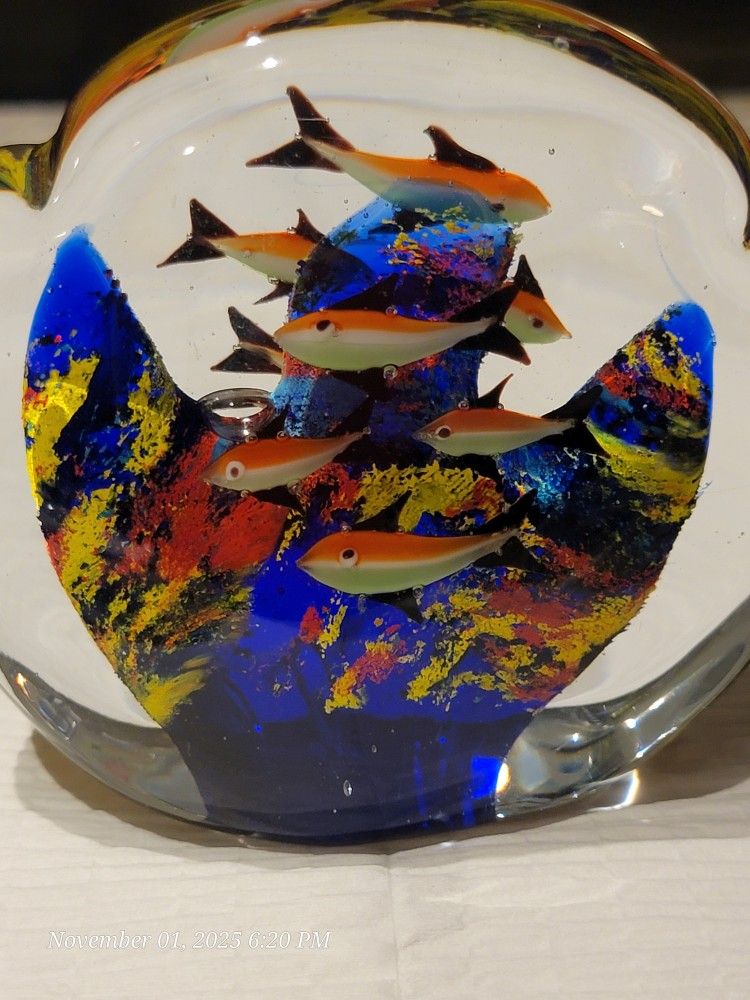 Vintage Murano Art Glass Paperweight Aquarium 