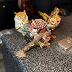 Owl Jeweled Trinket Box Set