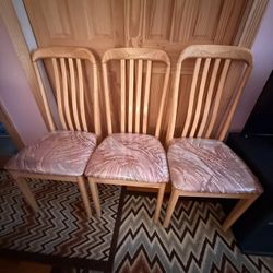 3 Wooden Chair Set With Plastic Cushion Protectors