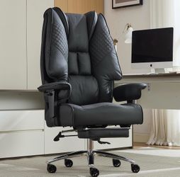EXCEBET Big and Tall Office Chair 400lbs Wide Seat, Leather High Back Executive Office Chair with Foot Rest, Ergonomic Chairs Lumbar Support for Lower