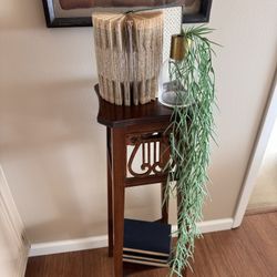 Timeless Warm Wood Plant Stand / Narrow Accent Table with Shelf 