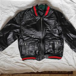 Mens XL All Leather Black Bomber Style Lined Jacket - Hand Made In Pakistan