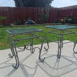 Vintage style metal and glass end tables