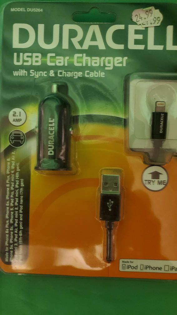 Duracell USB CAR CHARGER WITH SYNC & CHARGE CABLE