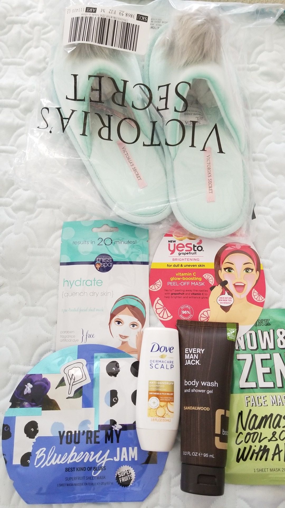 New health and beauty lot with Victoria's Secret slippers medium or 7 / 8 spa lot gift travel
