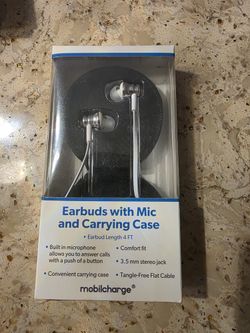  Mobilcharge earbuds with a microphone and carrying case