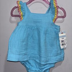 Cat & Jack blue baby romper dress 6-9M new with tags