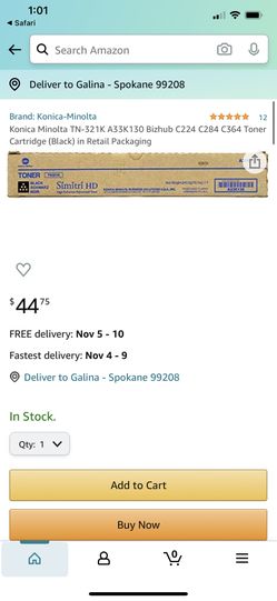 (toner) Konica Minolta TN-321K A33K130 Bizhub C224 C284 C364 Toner Cartridge (Black) in Retail Packaging