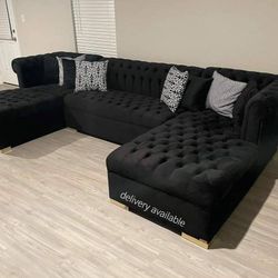 Brand New/ Black Velvet Double Chaise Sectional,Seccional,Couch//Delivery Available 