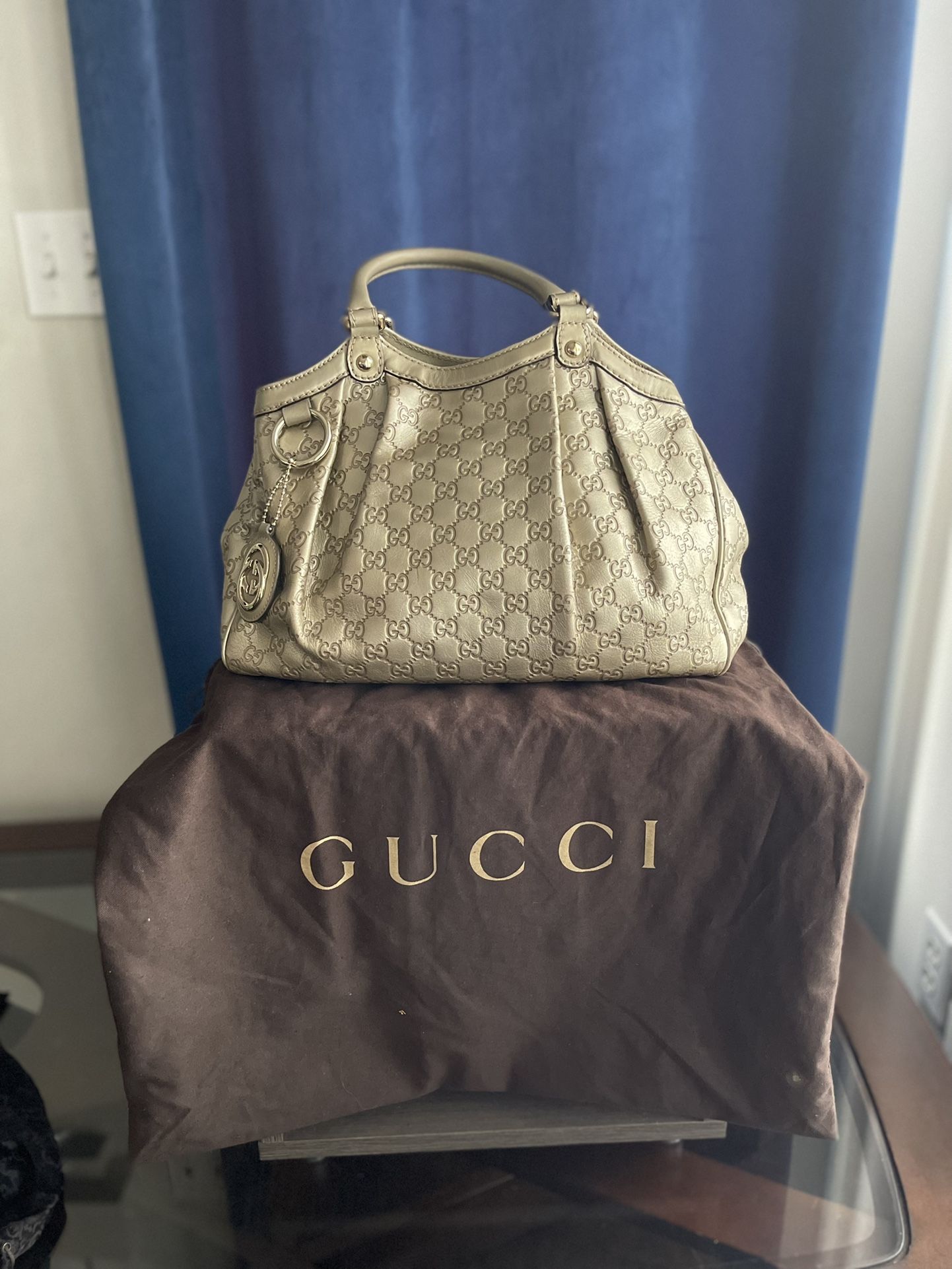 Gucci Metallic Guccissima Leather Sukey Medium Tote Gold