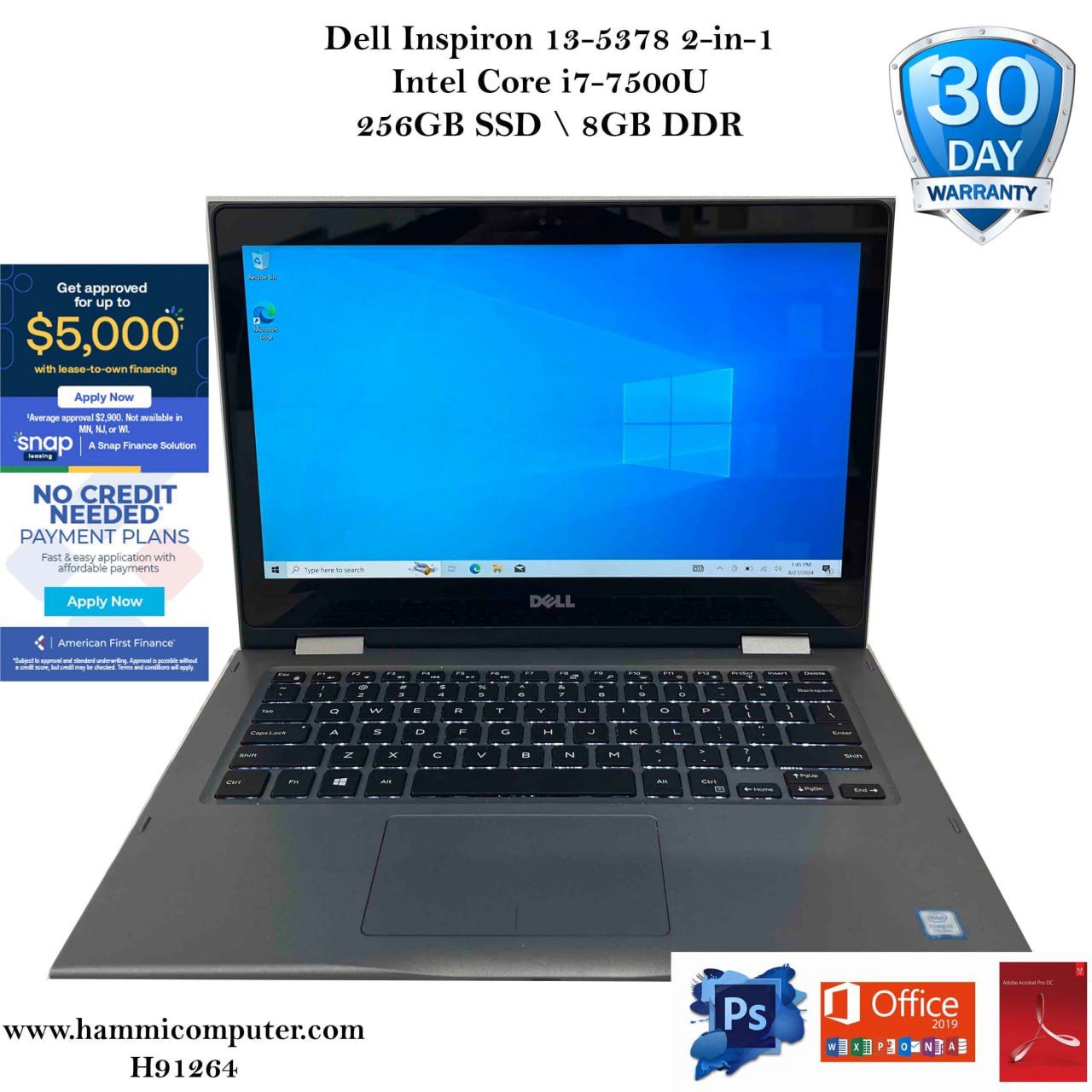 Dell Inspiron 13-5378 2-in-1, Intel Core i7- 7500U, 256GB SSD, 8GB "H91264"