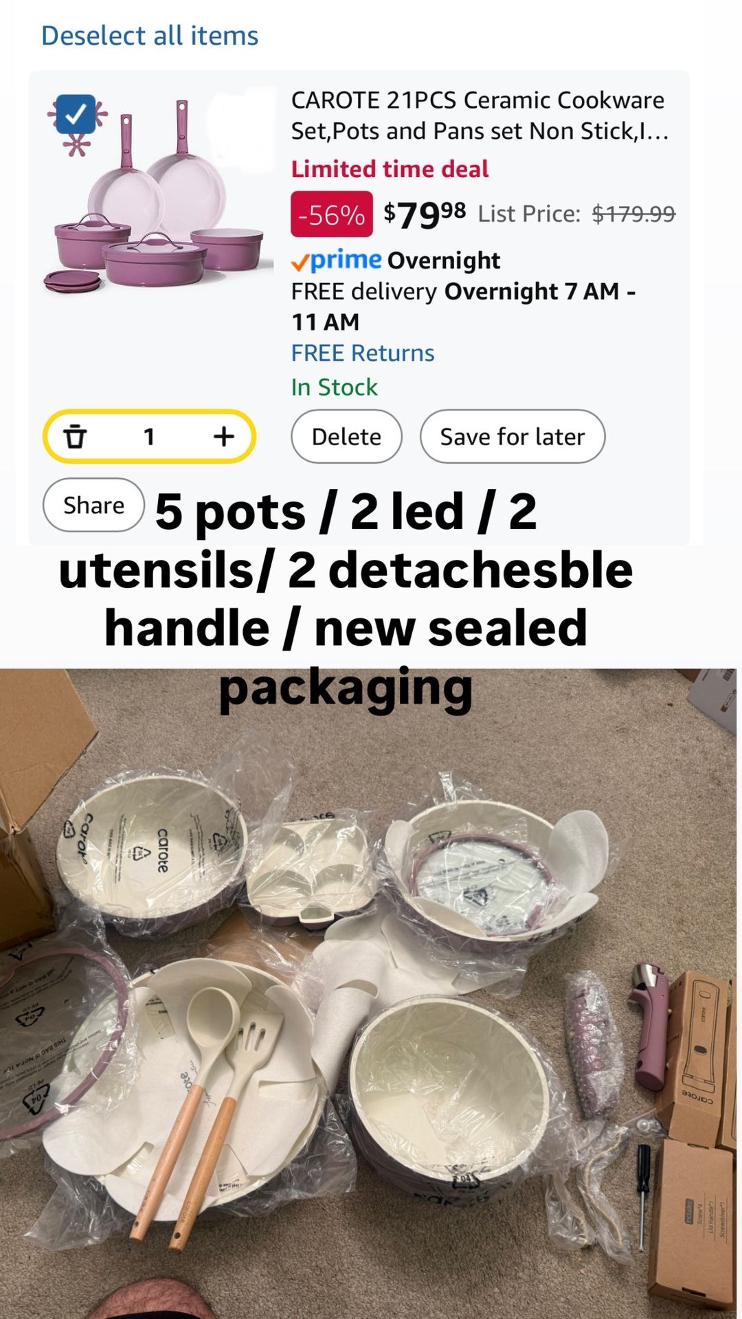 CAROTE Ceramic Cookware Set,Pots and Pans set Non Stick,Induction Cookware Set with Removable Handle,RV Kitchen Cooking Set,Non-toxic Kitchen Cooking