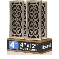 8584: 4x12 Inches 4 Pack Heavy Duty Walkable Floor Register - Easy Adjust Air Supply Lever Decorative Floor Vent Covers, Charlotte Design Vent Covers 