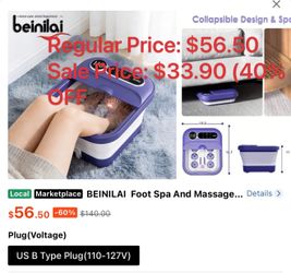 BEINILAI  Foot Spa And Massager With Heater And Temperature Control, Foot Bath Bowl With Bubbles, Six Massage Rollers, Vibration And Red Light, Automa