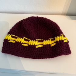 Handmade Crochet Maroon and Yellow Beanie - Women’s Beanie