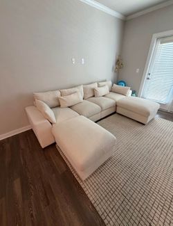 Cream Couch with 2 Ottomans