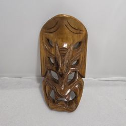 Vintage Hand Carved Wooden Mask 8" Made in Philippines Tribal Folk Art (UA)
