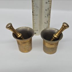 Pair of Small Brass Mortar and Pestle Sets
