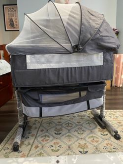 Baby Bassinet, 3 in 1 Bedside Bassinets for Baby, Bassinet Bedside Sleeper with Wheels, Adjustable Height with Rocking Mode, Breathable Mesh, Storage
