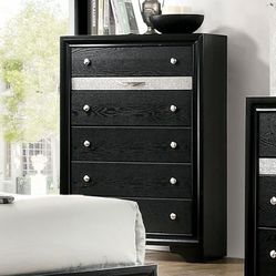 Solid Wood Black Chest Dresser Contemporary Style 