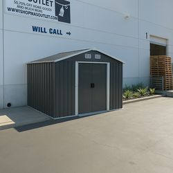 Sales $320.00!!!  (New in box) 8’ L x 10’ W x 6.’ H galvanized steel Metal Storage Shed Outdoor Garden Backyard 8’x10’ Storage.