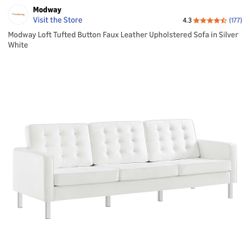 Button Faux Leather Upholstered Sofa in  White