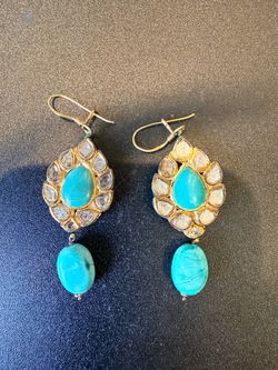 22k gold Natural Diamond and Turquoise earrings