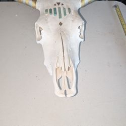 Cow Skull With Blue Stone And Gold/Silver Thread 