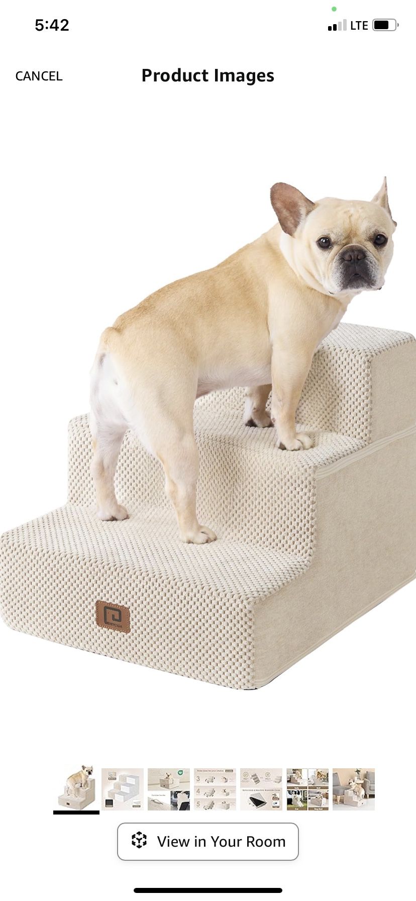 EHEYCIGA Dog Stairs for Small Dogs 13.5" H, 3-Step Dog Steps for Couch Sofa and Chair beige 
