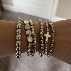 "**Faith Cross Beaded Silver Stack Bracelets (Set of 7) - $7 each. Only 4 available