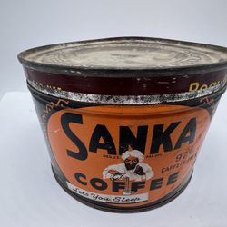 Vintage Orange Sanka Coffee Tin Can "Lets You Sleep" "97 % Caffein-Free"