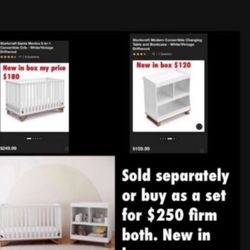 New in box sold separately or together  Crib new in box $180 Changing table new in box $120 Or take both for $250. Firm no lower  Cash only East Palmd