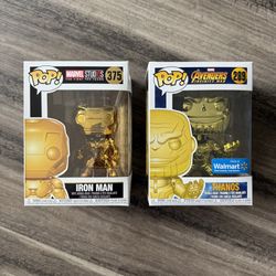FUNKO POP #375 MARVEL GOLD CHROME IRON MAN & AVENGERS INFINITY WAR #289 THANOS SOUL STONE CHROME