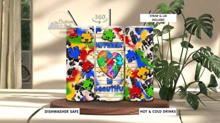 Different Is Beautiful Autism Awareness 20 Oz Stainless Steel Tumbler (READ DESCRIPTION)