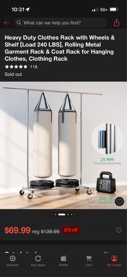 NEW IN BOX – Heavy-Duty Rolling Garment Rack with Shelf (240 lb Capacity)