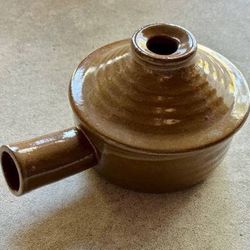 Vintage Handmade Glazed Pottery Stoneware Soup Bowl Cooker With Handle And Vented Lid