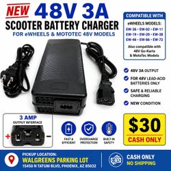 New 48V 3A Scooter Battery Charger for eWheels EW-36, EW-38, EW-46 & More