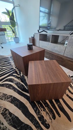 Walnut Wood Cube Coffee Nesting Table Set