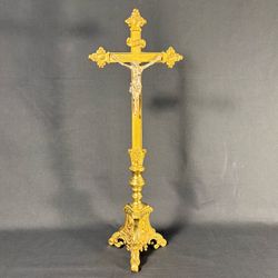 Ornate Brass Standing Altar Crucifix