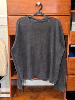 ZARA Charcoal / Acid-Wash Waffle Knit Crewneck