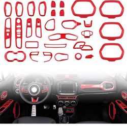 idain 31PCS/ Set Interior Trim Kit Car Interior Accessories Decoration Trim Kit for Jeep Renegade 2015-2018 (Red-01)