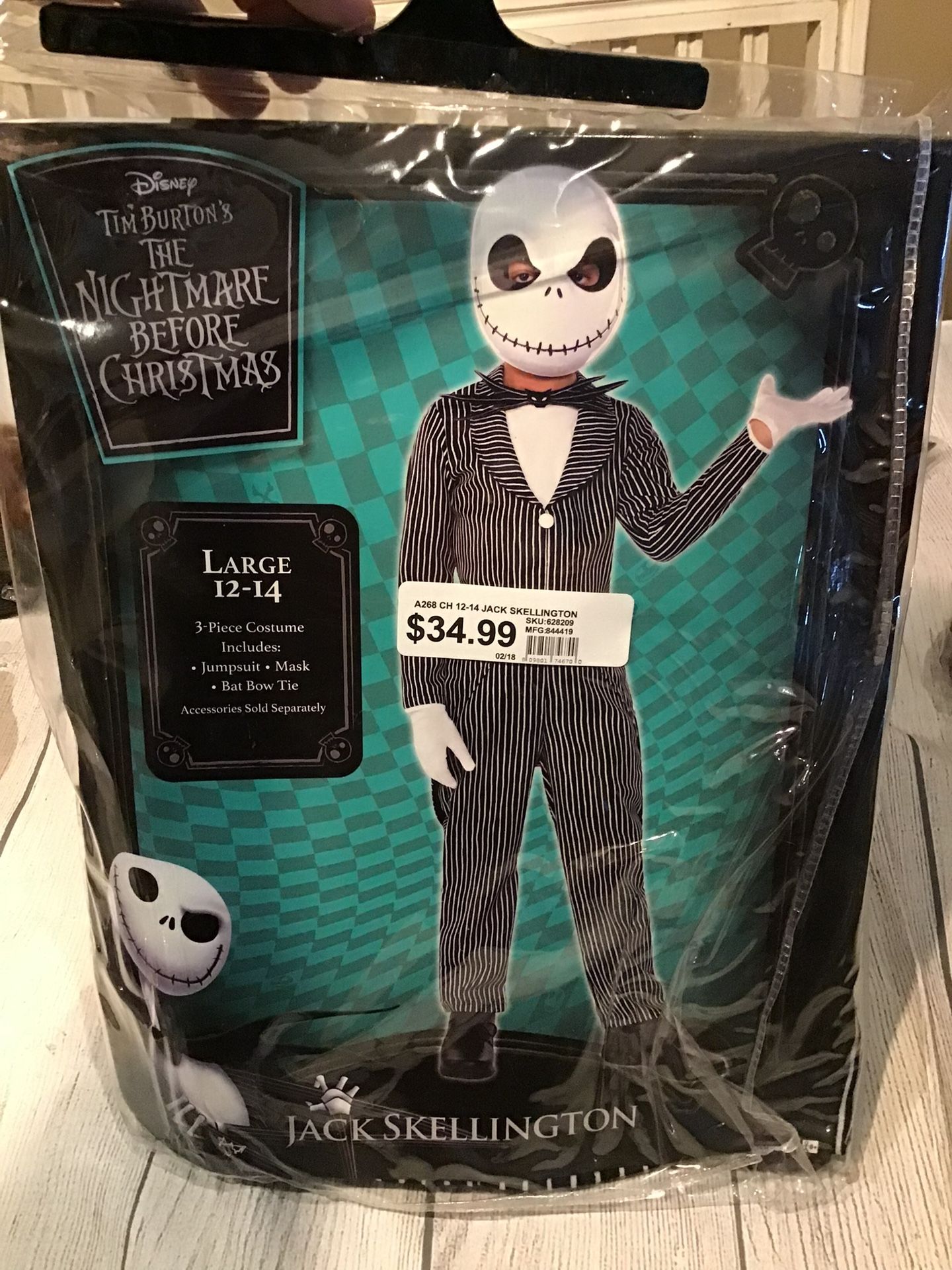 Disney Nightmare Before Christmas Jack Skellington Child Costume Large -NEW