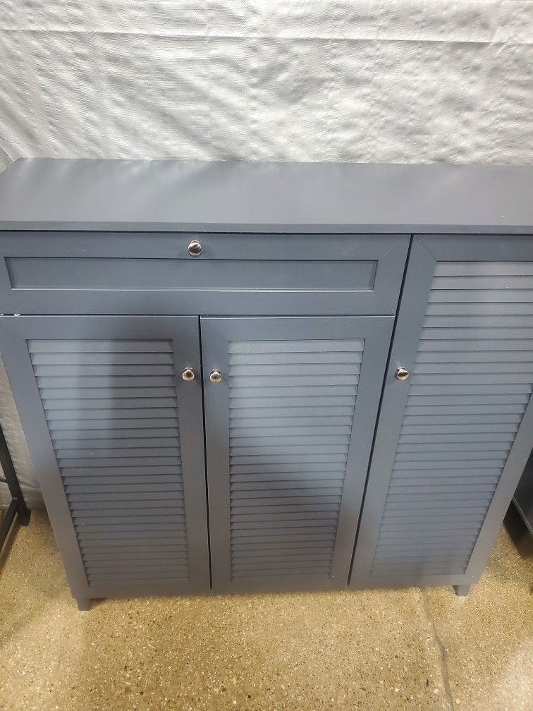 Gray Mid Century Modern Style Shoe Cabinet With Drawer (New)