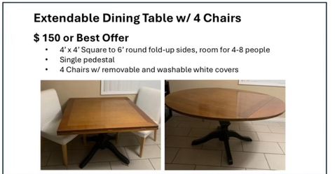 Expandable Dining table and 4 chairs