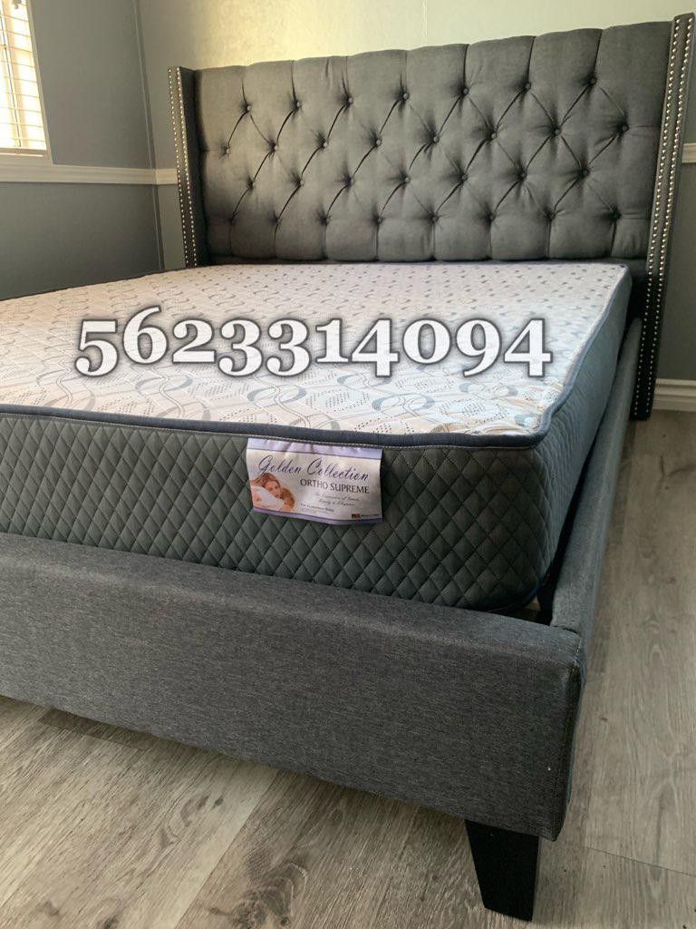 Full gray Tufted Bed with Mattress Included