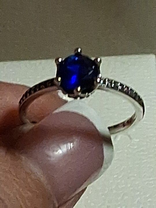 Pandora Authentic Brand New Sterling Silver Sparkling Sapphire Crown Solitare Ring Size 9