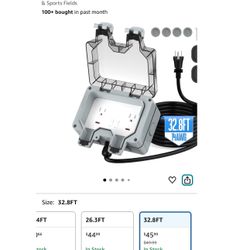 Outdoor Outlet Box with 32.8Ft Extension Cord,NEMA 5-15R,IP66 Waterproof Outdoor Outlet Box w/Lockable Cover & LED Indicator (Double Plug Socket) -Per