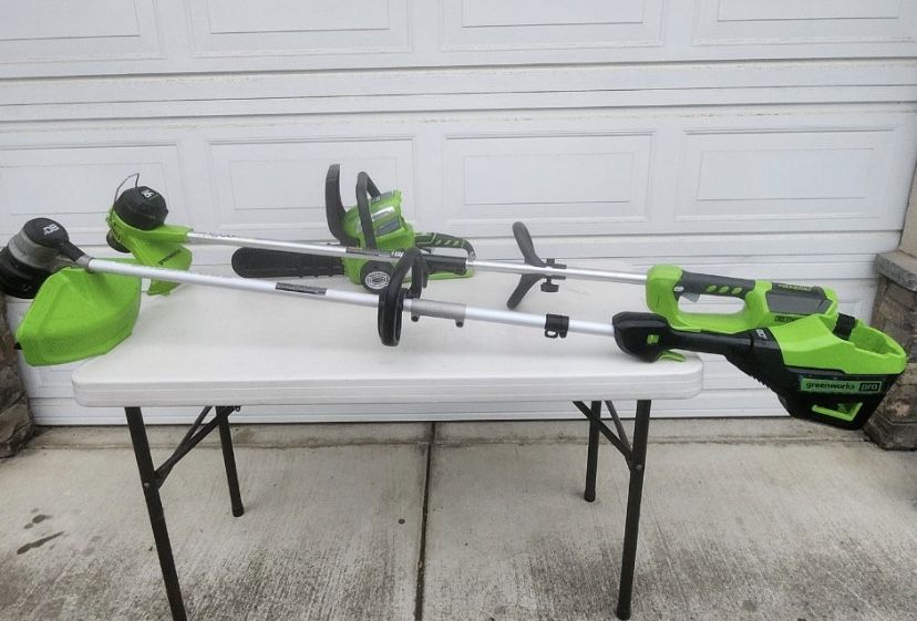 Green Works Battery Weed Eaters And Chainsaw 