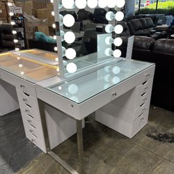 Makeup Vanity And LED Mirror With Bluetooth Speaker 